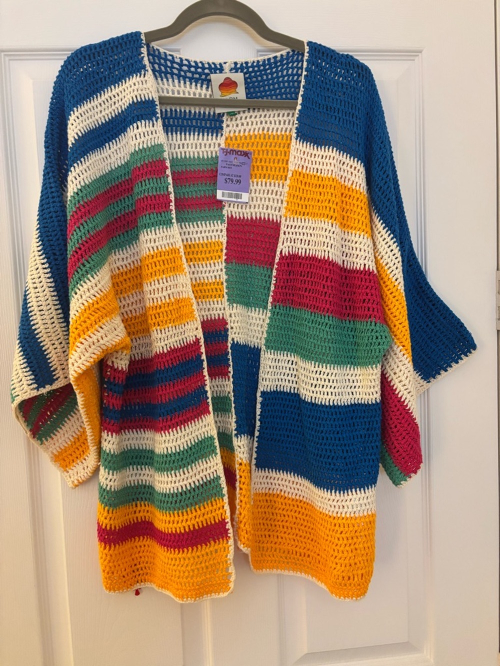 Farm Rio Multicolor Striped Crochet Open Cardigan - Colorful Knit Shrug